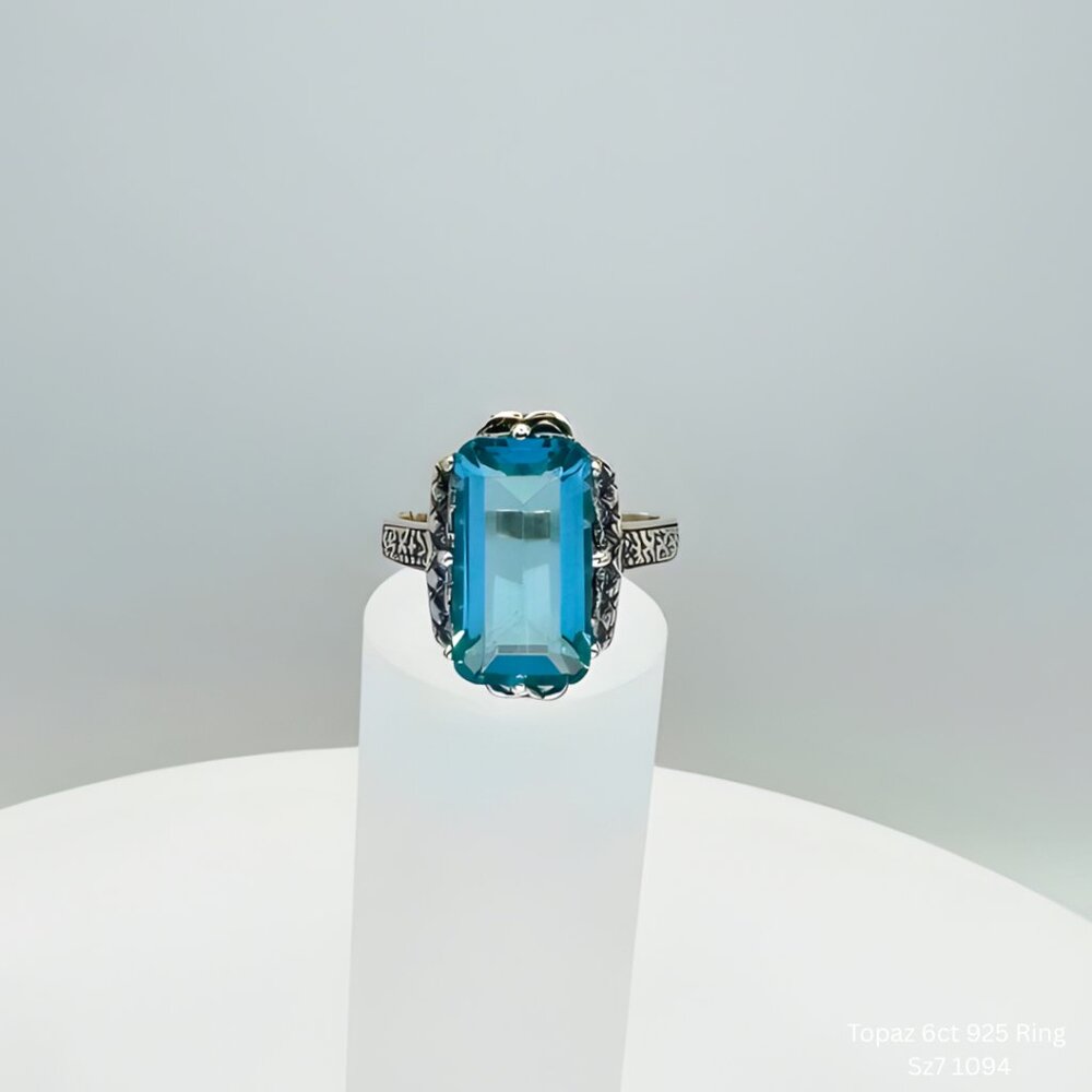 Handmade 6ct Blue Topaz Ring 925 Silver Sz 6 Resizeable Jewelry Making Supply